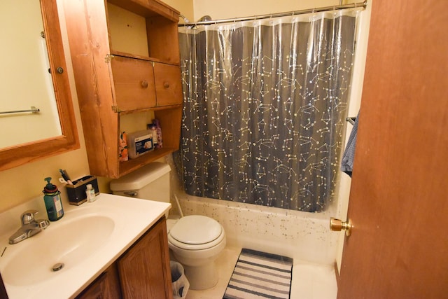 full bathroom featuring vanity, toilet, and shower / bath combo with shower curtain