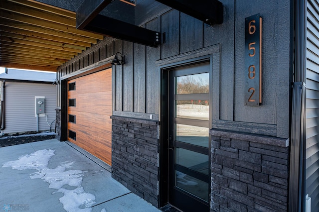 entrance to property with board and batten siding