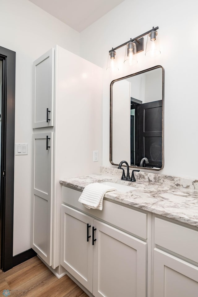 bathroom with vanity and wood finished floors