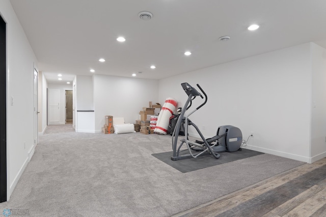 exercise area featuring carpet flooring