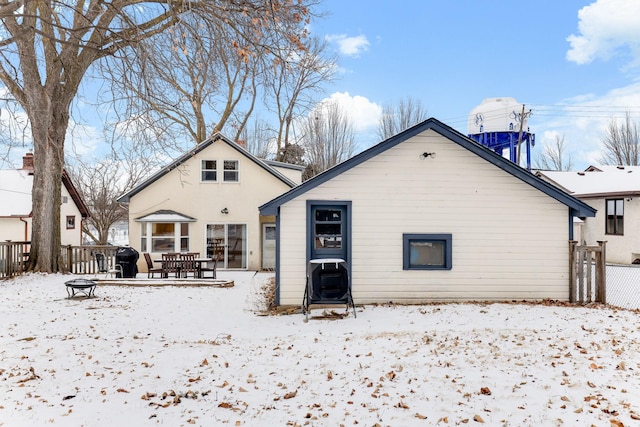 view of snow covered property