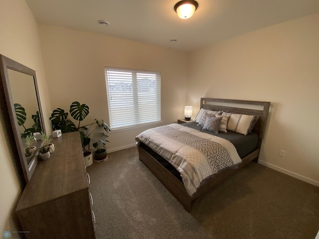 bedroom featuring dark carpet