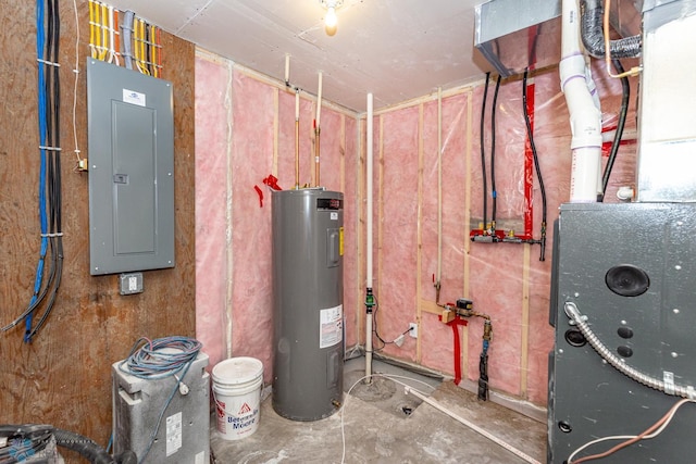 5476 Lori Ln W, West Fargo, ND 58078 - utility room featuring water heater, electric panel, and heating unit