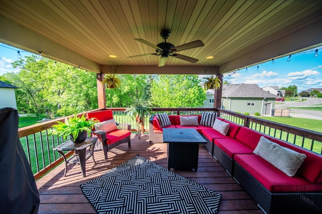 2441 Rosewood Ln SW, Rochester, MN 55902 - wooden deck with an outdoor living space and ceiling fan