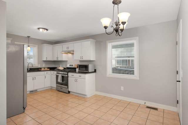 kitchen featuring white cabinetry, appliances with stainless steel finishes, sink, and hanging light fixtures