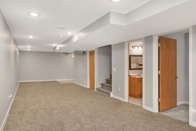 basement with light carpet