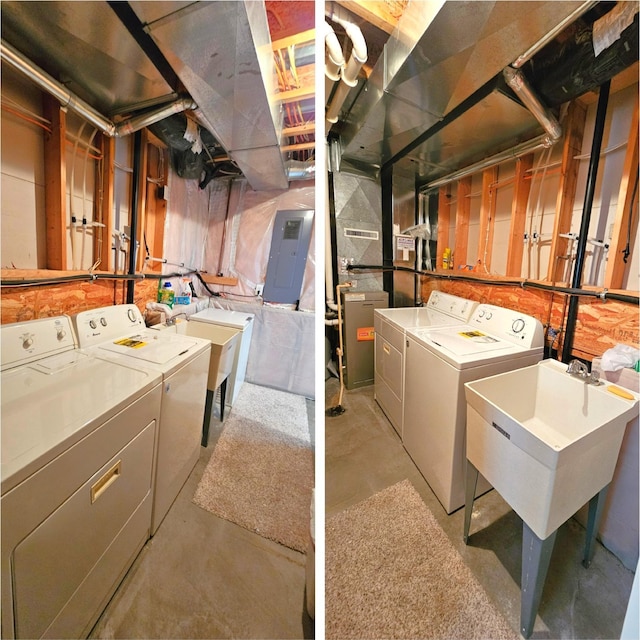 laundry area with laundry area, independent washer and dryer, and a sink