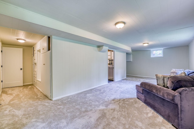 living room with light colored carpet