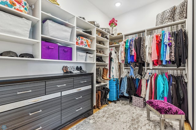 spacious closet featuring hardwood / wood-style flooring