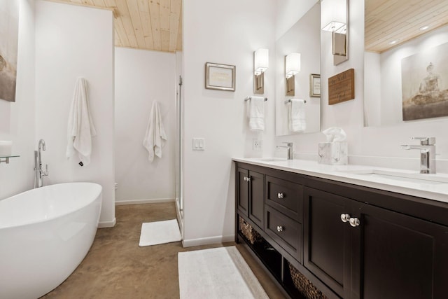1325 State Highway 27, Ladysmith, WI 54848 - full bath featuring wooden ceiling, a freestanding bath, a sink, and double vanity