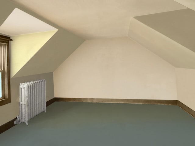 205 Adams St, Hutchinson, MN 55350 - bonus room with radiator heating unit, vaulted ceiling, and baseboards