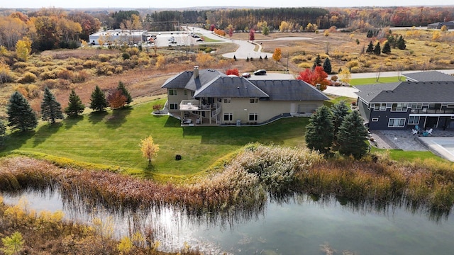 aerial view with a water view