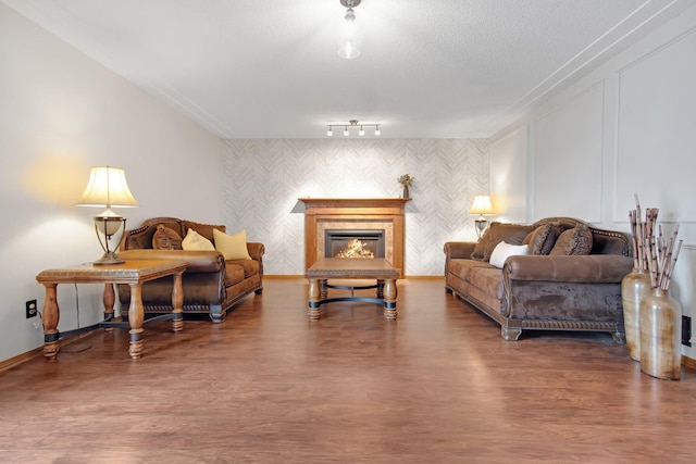 sitting room featuring dark hardwood / wood-style floors and a textured ceiling