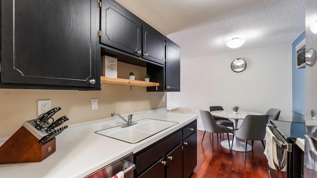 kitchen with stainless steel dishwasher, dark hardwood / wood-style floors, sink, and a textured ceiling