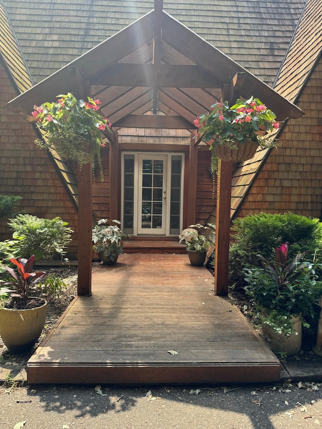 exterior space featuring a wooden deck