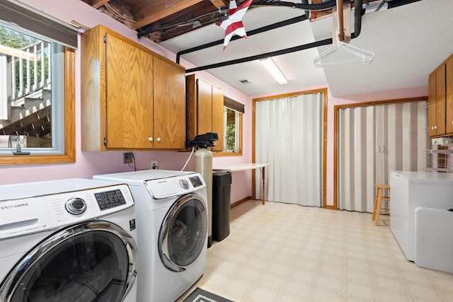 4879 Mayelin Ave NE, Saint Michael, MN 55376 - laundry room with washing machine and clothes dryer, cabinet space, light flooring, and healthy amount of natural light