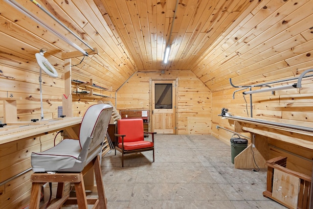 4879 Mayelin Ave NE, Saint Michael, MN 55376 - office featuring wood walls, wooden ceiling, and lofted ceiling