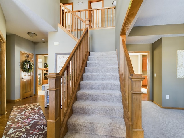 staircase with carpet