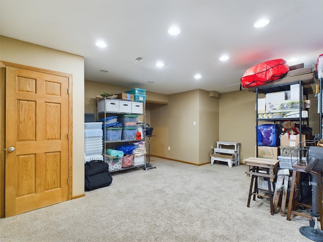 playroom with baseboards, carpet flooring, and recessed lighting