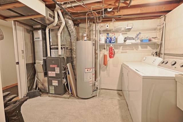 utilities with heating unit, independent washer and dryer, and water heater