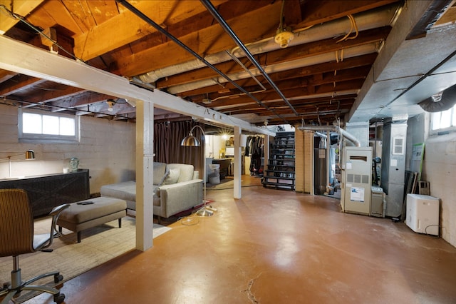 basement featuring gas water heater