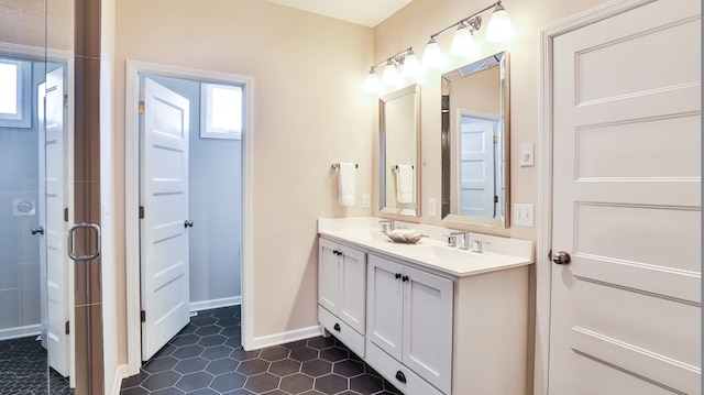 bathroom featuring vanity and walk in shower