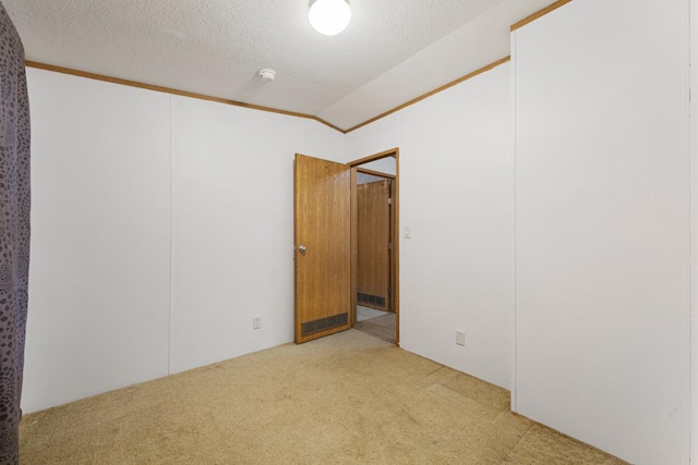 carpeted empty room with lofted ceiling and a textured ceiling