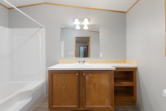 bathroom featuring tile patterned flooring, vanity, and shower / bathing tub combination