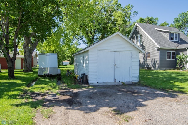 view of outbuilding with a yard