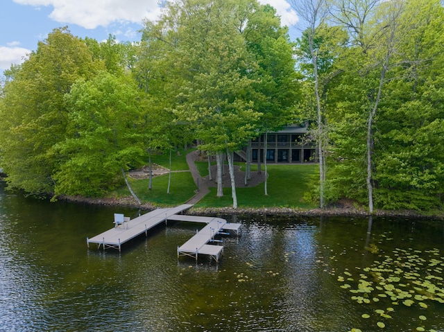 2772 25th Ave Unit B, Cedar Lake Twp, WI 54868 - dock with a water view, a lawn, and boat lift