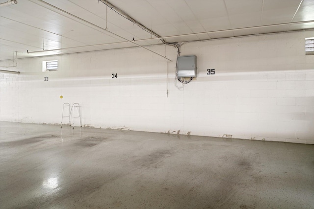 parking garage with concrete block wall