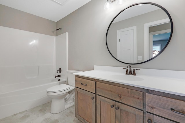 full bathroom with shower / bathtub combination, vanity, and toilet