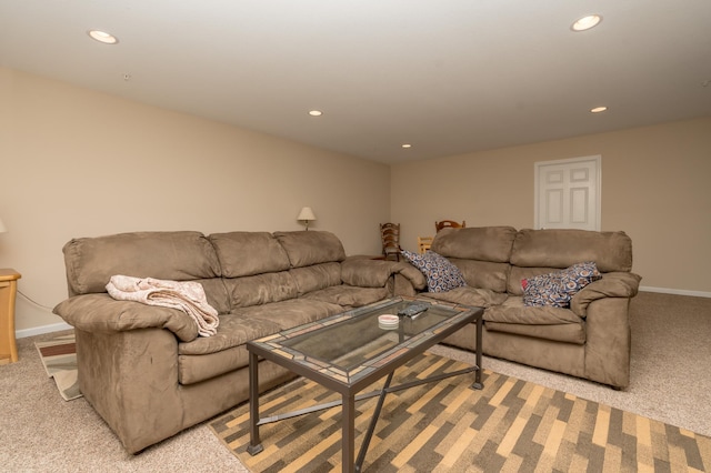 living room featuring light colored carpet