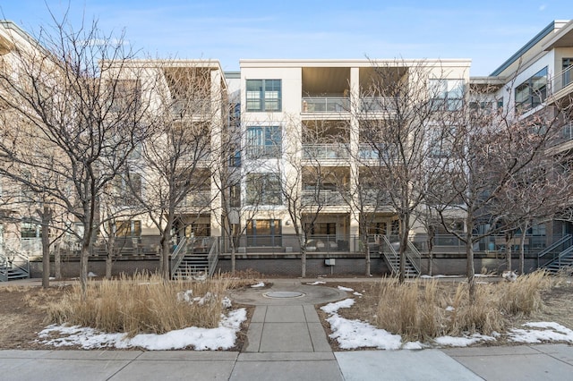 view of snow covered property