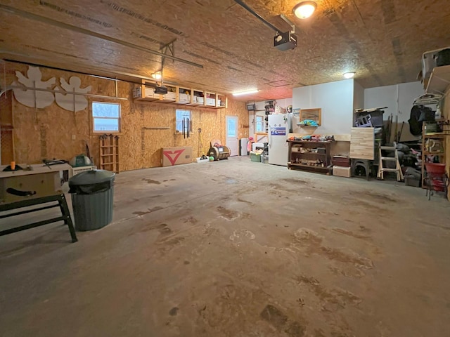 basement featuring white refrigerator