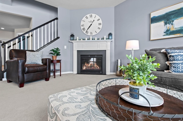 living room featuring carpet