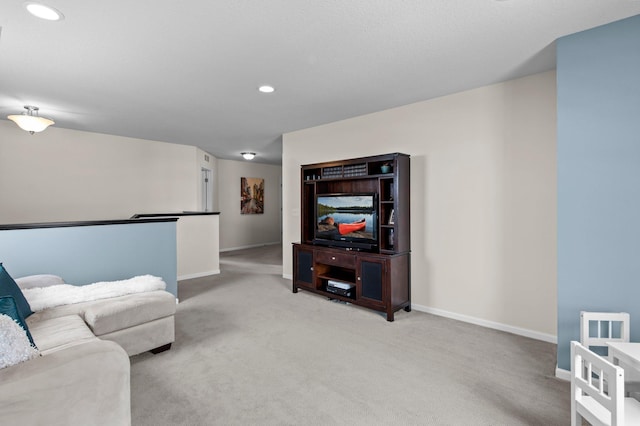 living room with light colored carpet