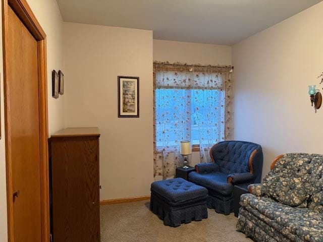 sitting room featuring carpet floors