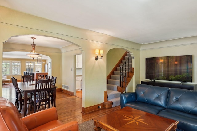 living room with wood-type flooring