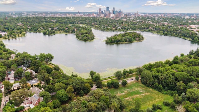 aerial view featuring a water view