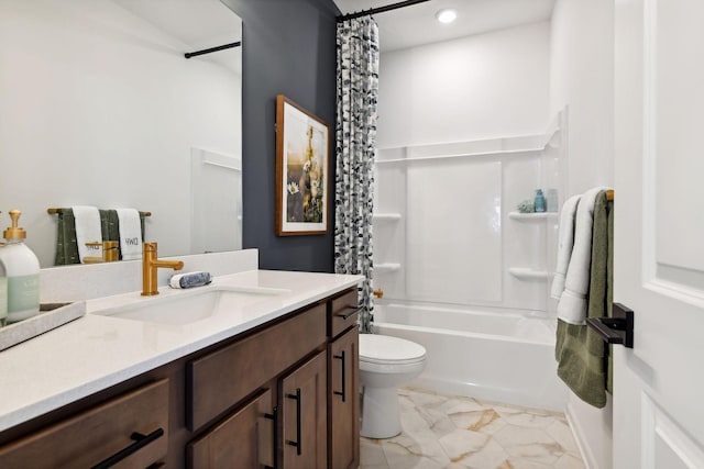 full bathroom featuring vanity, toilet, and shower / bath combo