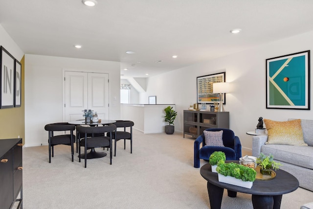 living room with light carpet