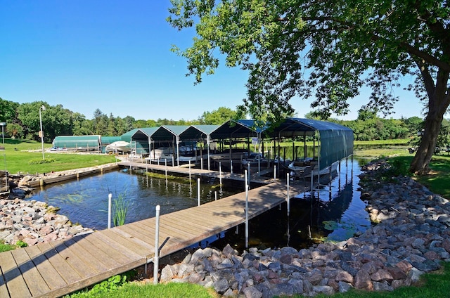 view of dock with a water view