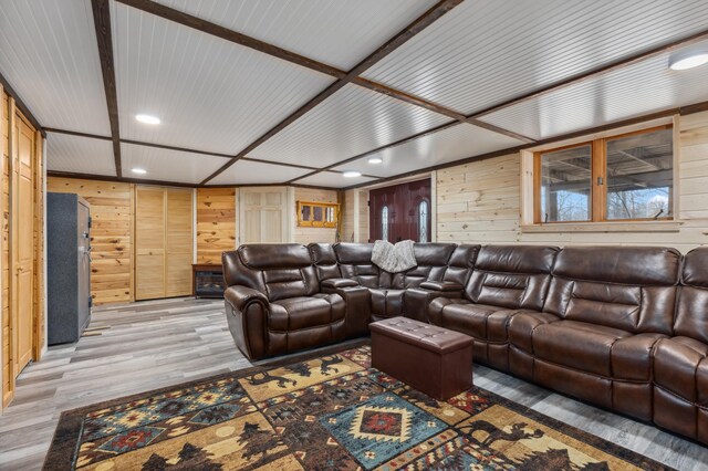 1378 Larrup Trl SW, Pine River, MN 56474 - living area featuring recessed lighting, light wood finished floors, and wood walls