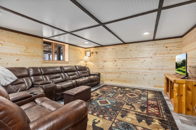 1378 Larrup Trl SW, Pine River, MN 56474 - living room featuring wooden walls, recessed lighting, and wood finished floors
