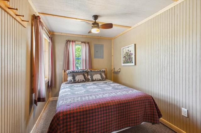 1378 Larrup Trl SW, Pine River, MN 56474 - carpeted bedroom with electric panel and a ceiling fan