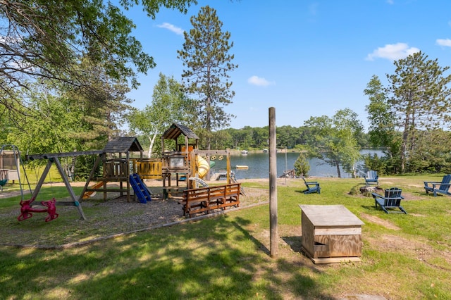 1378 Larrup Trl SW, Pine River, MN 56474 - view of play area featuring a water view and a lawn