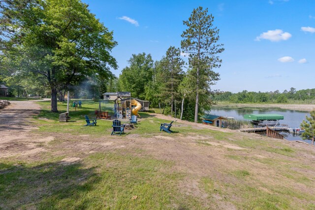 1378 Larrup Trl SW, Pine River, MN 56474 - community playground featuring a water view, a lawn, and a dock