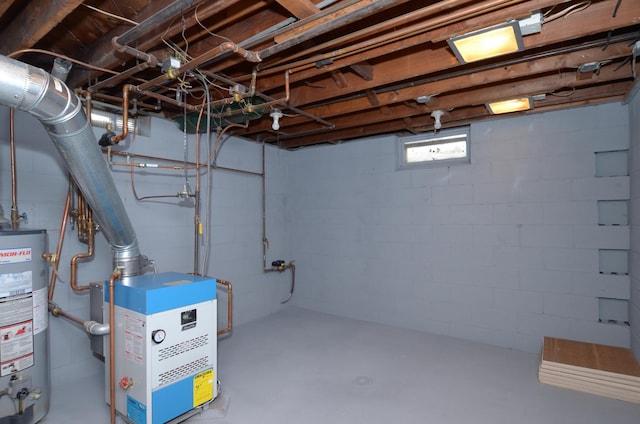 basement featuring water heater