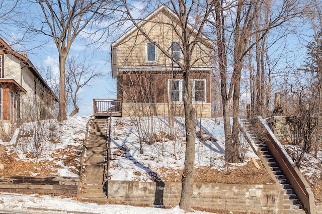 view of snow covered property